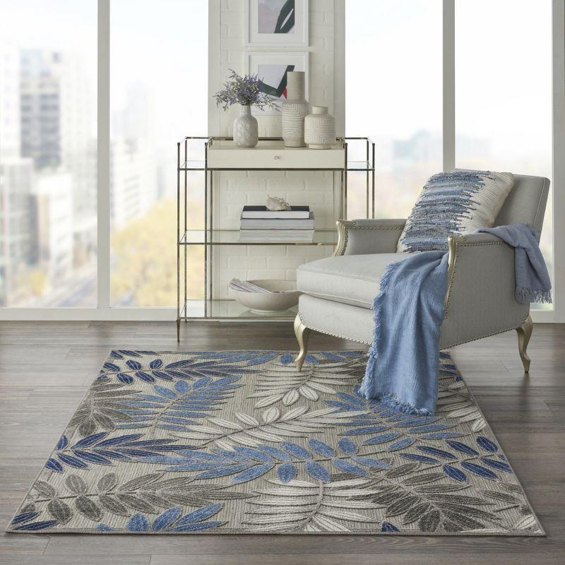 Nourison Aloha Floral Leaf Flatweave High-Low Indoor Outdoor Area Rug Grey/Blue 3'6" x 5'6"