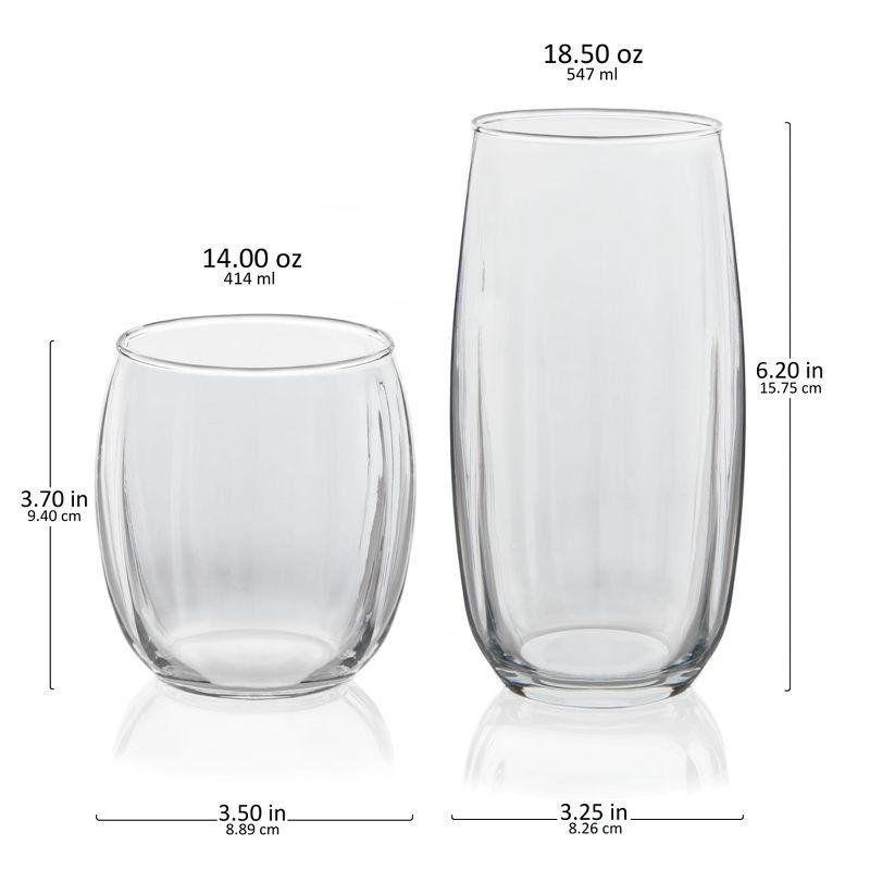 Libbey Samba 16-Piece Ridged Glass Tumbler and Rocks Set