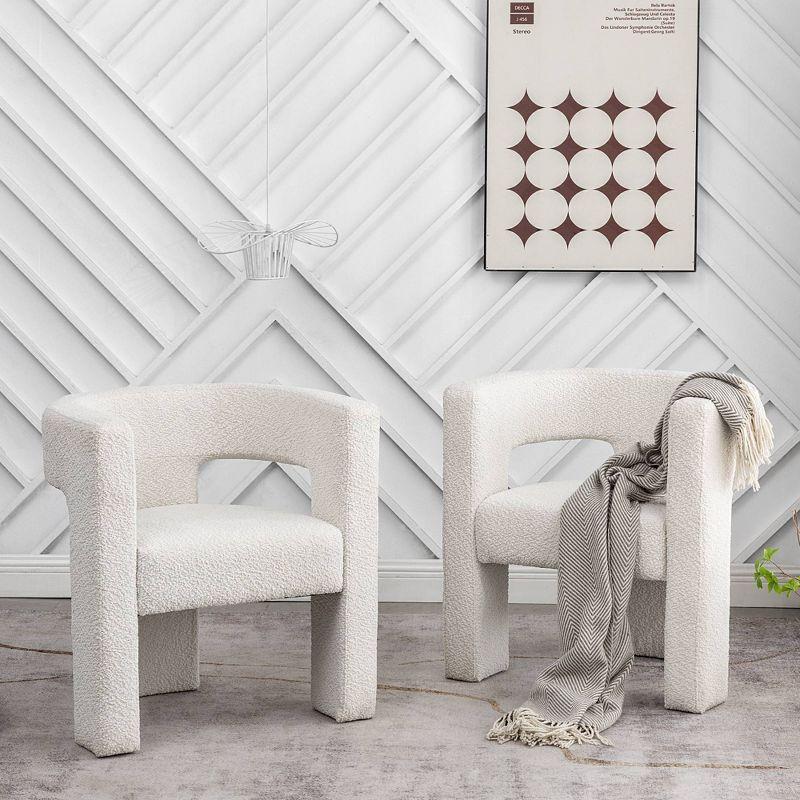 Kinwell Set of 2 28" Wide Boucle Upholstered Square Armchair Cream: Polyester Fill, Wood Frame, No Assembly Required