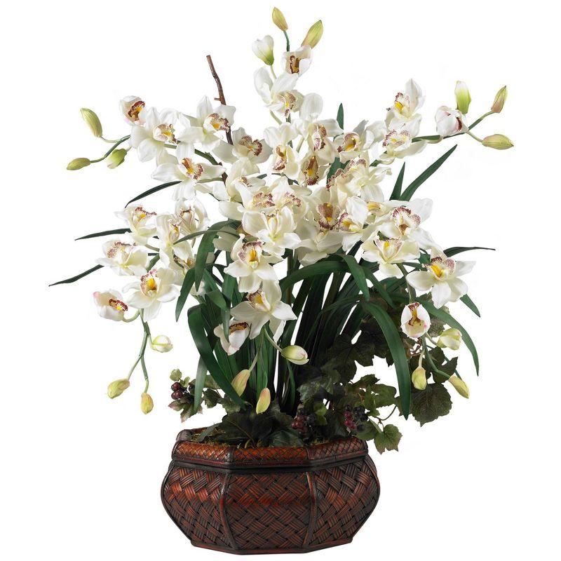 Nearly Natural Large Cymbidium Silk Flower Arrangement, White