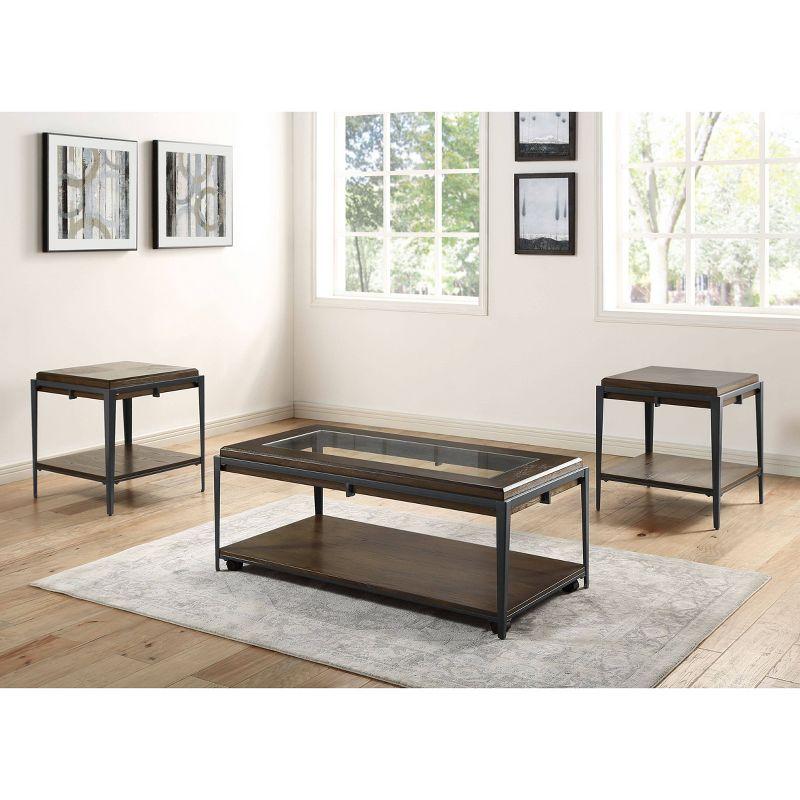 Waco End Table Espresso - Steve Silver Co.: Ash Veneer, Iron Frame, Glass Insert, Shelf
