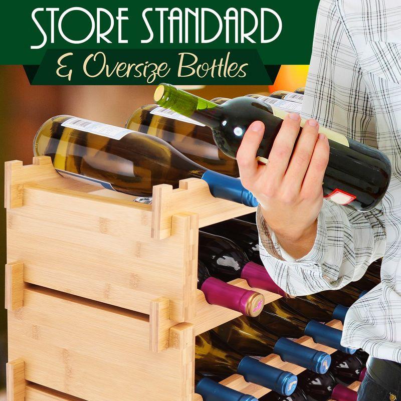 SereneLife 72 Bottle Stackable Bottle Rack, Brown