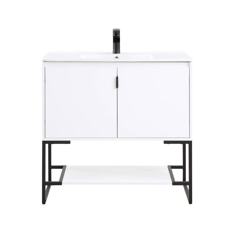 36" Scarsdale Bathroom Vanity Sink White - Manhattan Comfort: Ceramic Surface, Wood Frame, Single Basin