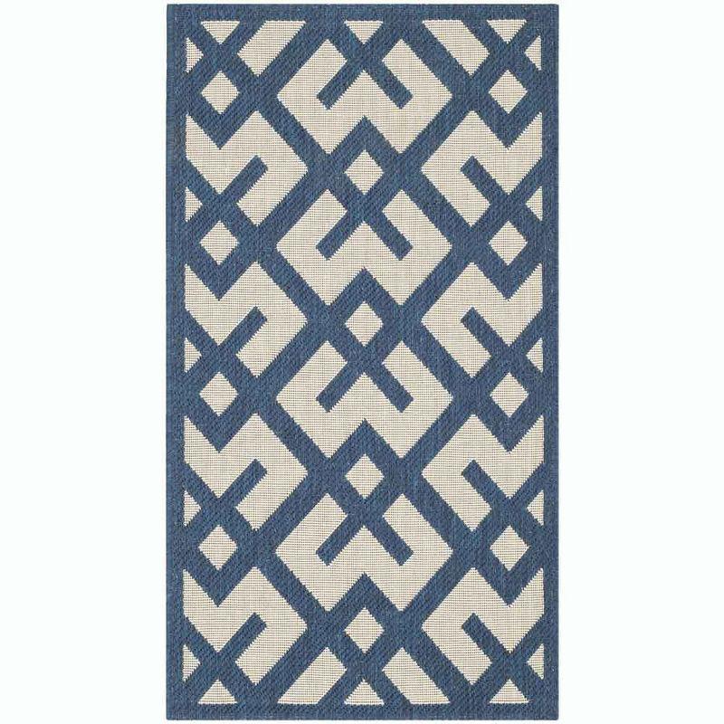 Navy Blue Synthetic Geometric Outdoor Area Rug