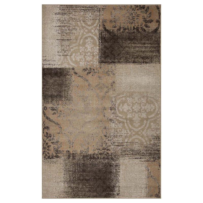 Distressed Abstract Damask Indoor Area Rug, 4'x6', Beige-Camel - Blue Nile Mills