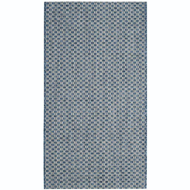 Blue and Light Grey Rectangular Synthetic Indoor/Outdoor Rug