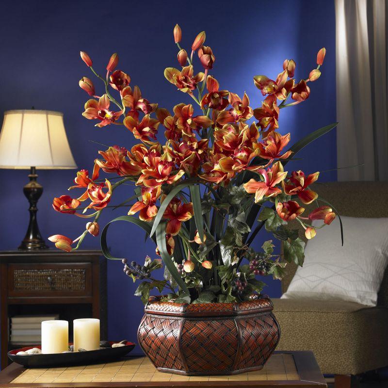 Nearly Natural Large Cymbidium Silk Flower Arrangement, Burgundy