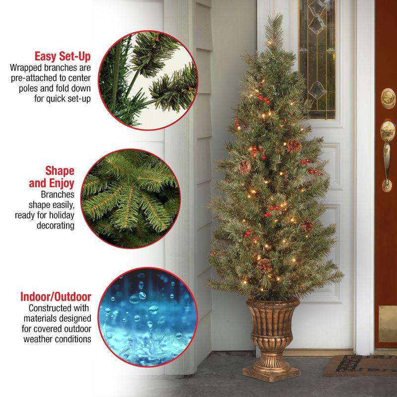 Prelit Flocked Crestwood Spruce Artificial Christmas Tree in Pot with Cones and Berries Clear Lights - National Tree Company