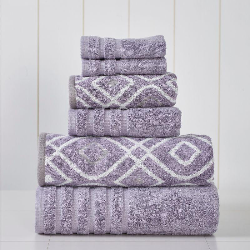 Modern Threads Modern Threads Oxford 6-Piece Yarn Dyed Jacquard & Solid Towel Set – 100% Combed Cotton, Quick Dry & Absorbent Bath, Hand & Washcloths