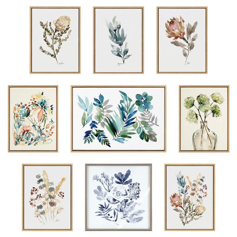 Wild Salvia Watercolor Floral Canvas with Gold Frame