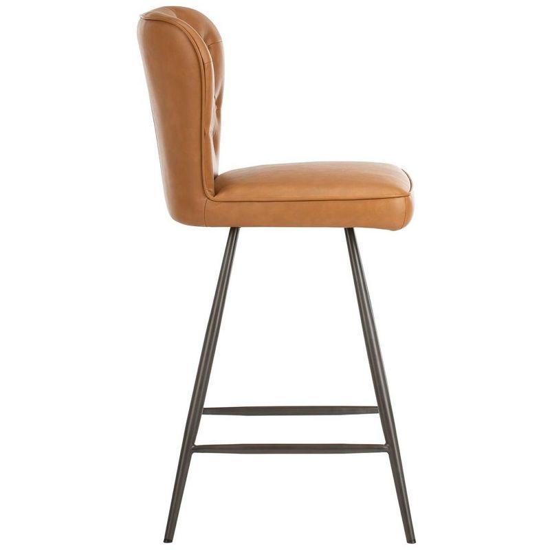 Ashby 26"H Mid-Century Modern Leather Tufted Swivel Counter Stool (Set of 2) - FOX1702 - Camel - Safavieh Couture