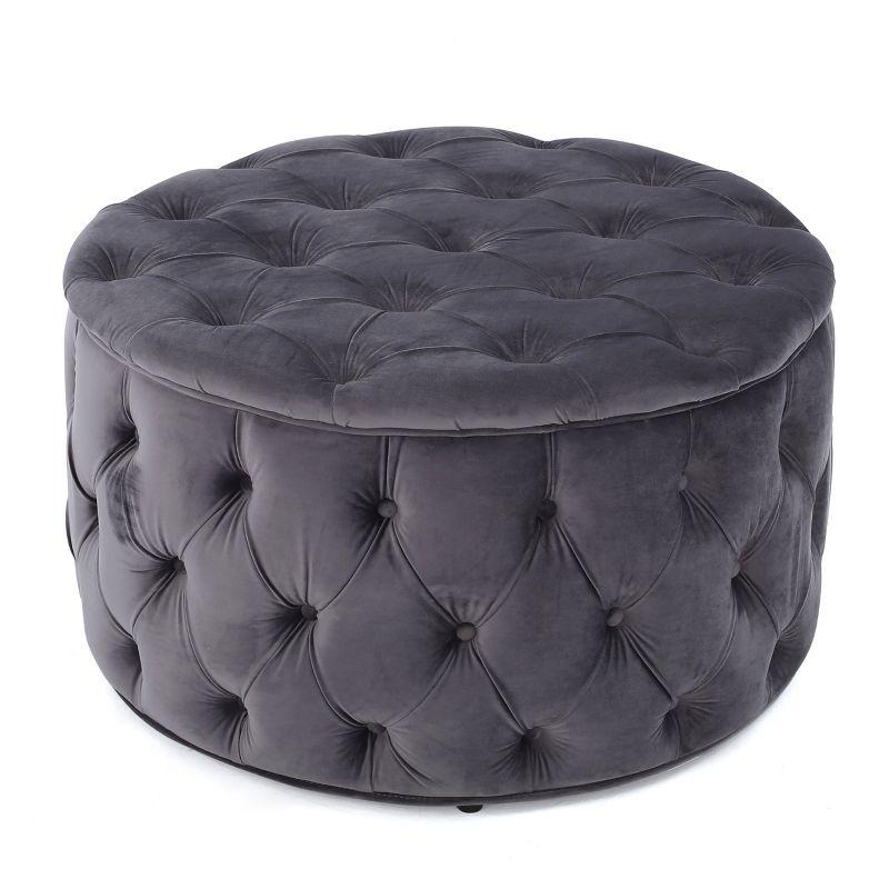 Zelfa New Velvet Ottoman Gray - Christopher Knight Home