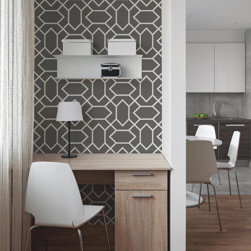 Dark Gray Geometric Vinyl Peel and Stick Wallpaper Roll