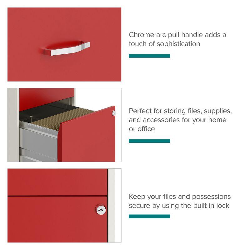 Space Solutions 18" Deep Letter Width Vertical File Cabinet - Pearl White and Red: 2 Drawer Steel, GreenGuard Certified