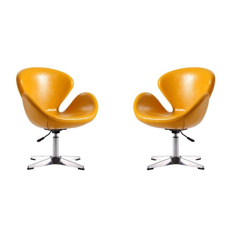 Set of 2 Raspberry Faux Leather Adjustable Swivel Chairs Yellow - Manhattan Comfort