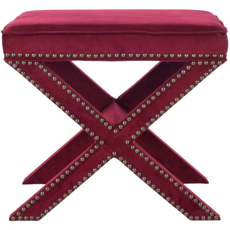 Palmer Ottoman with Brass Nail Heads - Red Velvet - Safavieh