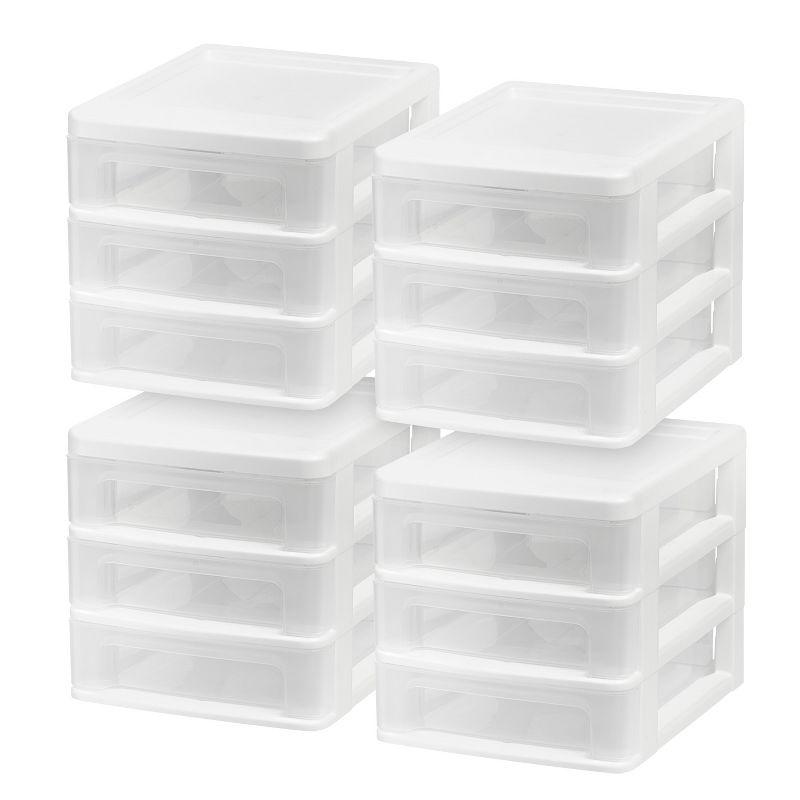 Clear Plastic 3-Drawer Stackable Desk Organizer Set, 4-Pack