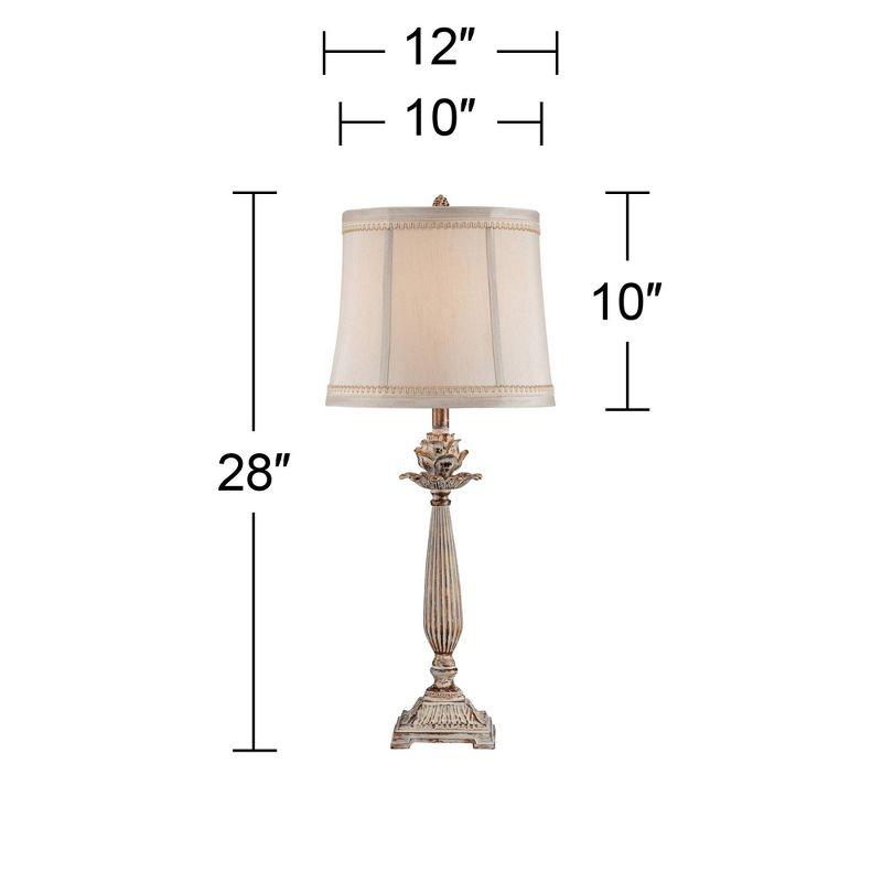 Regency Hill Petite Artichoke Font Traditional Table Lamp 28" Tall Antique White Washed Beige Fabric Bell Shade for Bedroom Living Room Nightstand