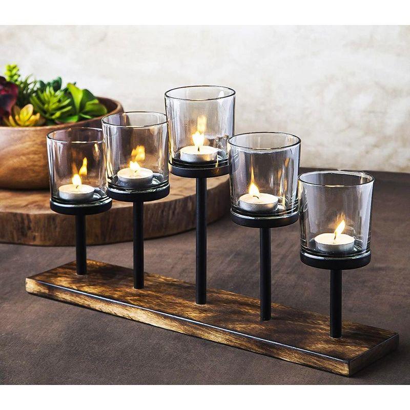 Elegant Wood and Glass Votive Candle Holder Centerpiece