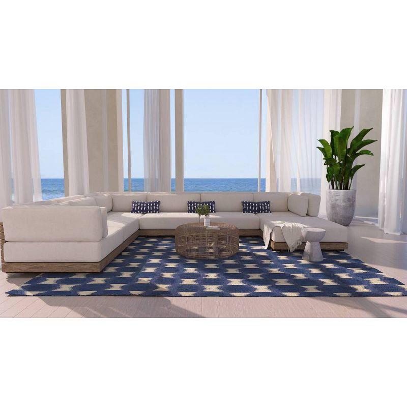 Momeni 5'x8' Leiden Ikat Handtufted Area Rug Navy Blue: Wool, Medium Pile, Classic Pattern, Indoor Use, Rectangle Shape