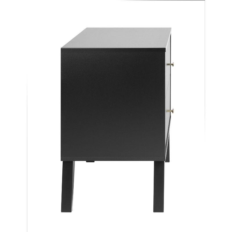 Mid Century Modern 2 Drawer Wide Nightstand Black - Prepac: Sleek Bedside Furniture, Tapered Legs