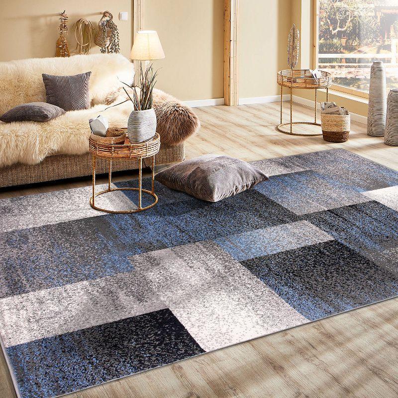 World Rug Gallery Contemporary Modern Geometric Boxes Area Rug - Blue 3'3" x 5'