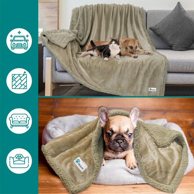 PetAmi Waterproof Dog Blanket for Bed Couch Sofa Cover, Reversible Faux Shearling Fleece Pet Throw