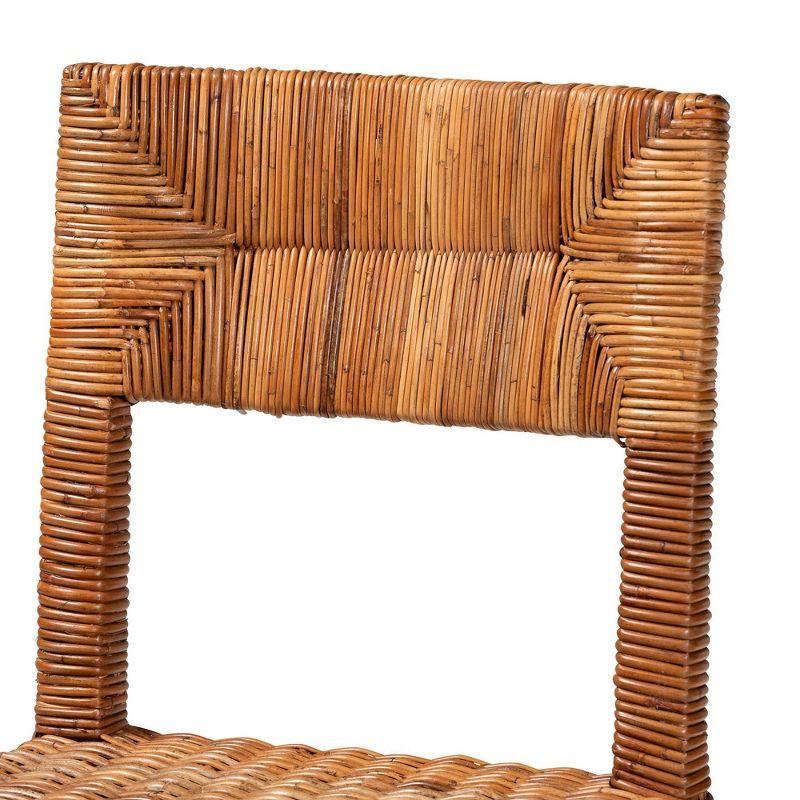 bali & pari Manrico Wood and Natural Rattan Dining Chair Dark Brown/Natural Brown: Bohemian Style, Geometric Weave, No Assembly Required