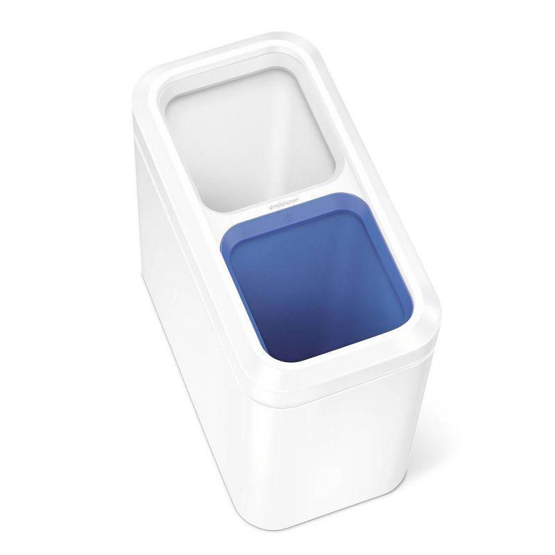 simplehuman 20L Dual Compartment Commercial Recycling Trash Can Slim White Steel Open Top Garbage Bin