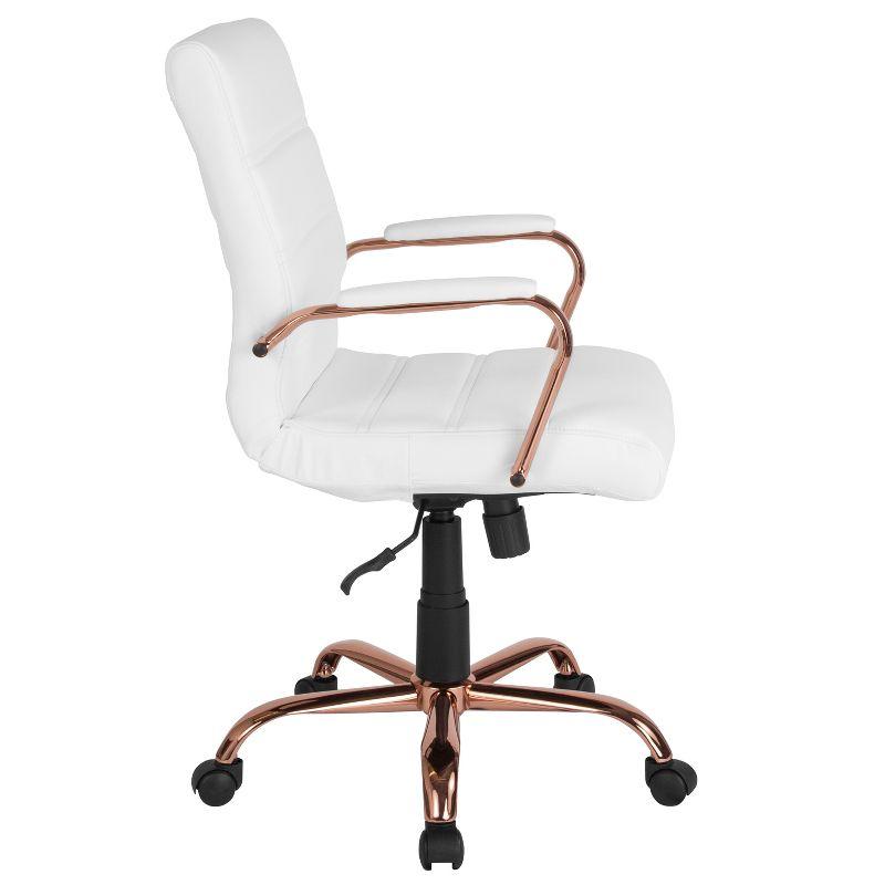 Mid-Back White LeatherSoft Swivel Executive Chair with Rose Gold Metal Frame