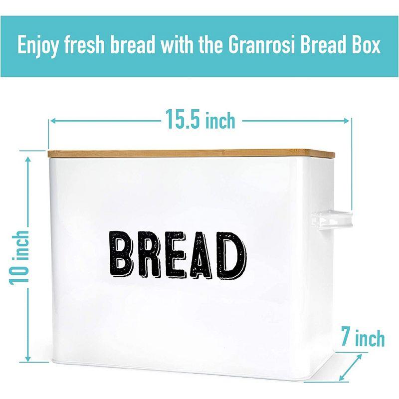 White Metal Bread Box with Bamboo Lid and Handles