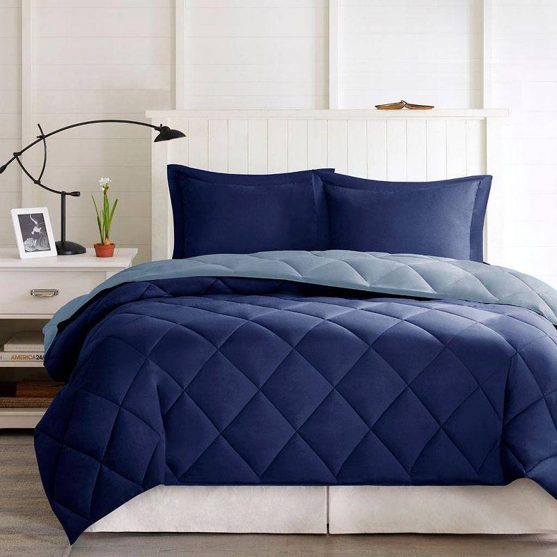 Navy and Light Blue Reversible Down Alternative Comforter Set