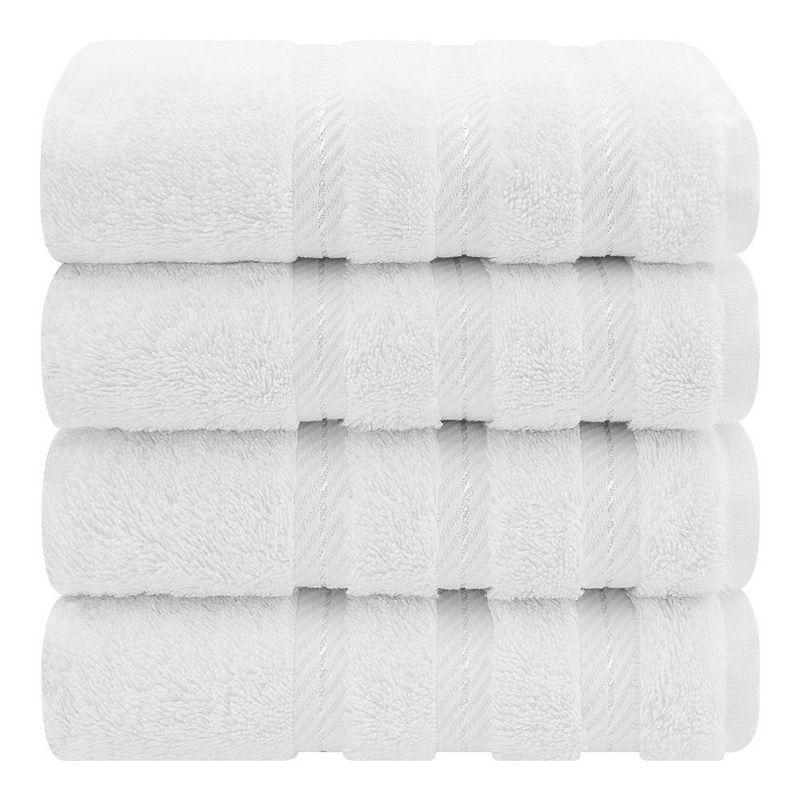 American Soft Linen 4 Pack Hand Towel Set, 100% Cotton, 16 inch by 28 inch, Hand Face Towels for Bathroom, Bright White