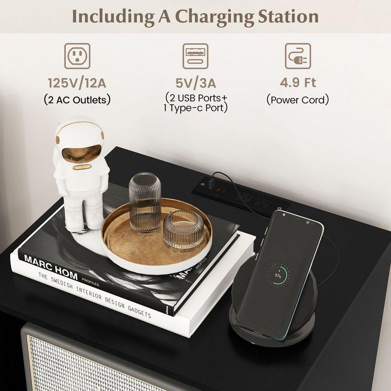 Tangkula Record Player Stand w/ Charging Station 5 Storage Compartments Anti-toppling Kits