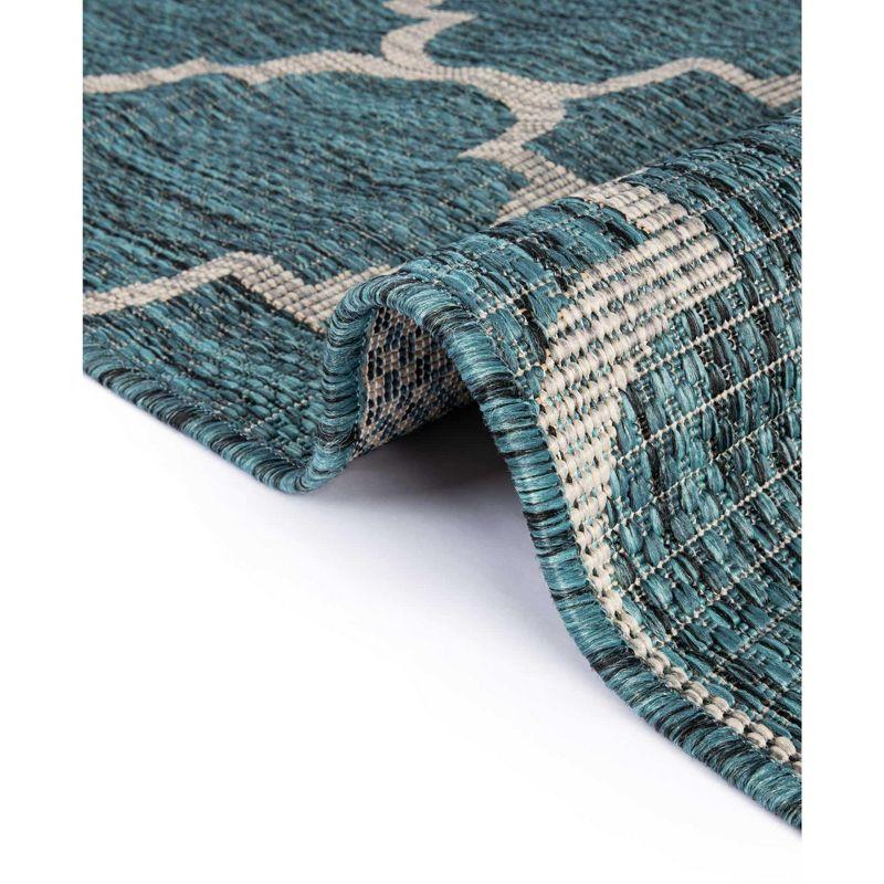 Teal Blue Rectangular Synthetic Outdoor Area Rug - Easy Care and Stain-resistant