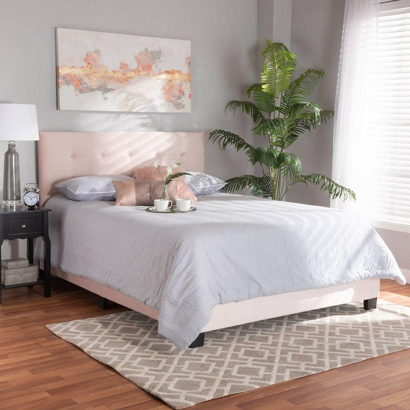 Light Pink Velvet Upholstered Queen Bed with Tufted Headboard