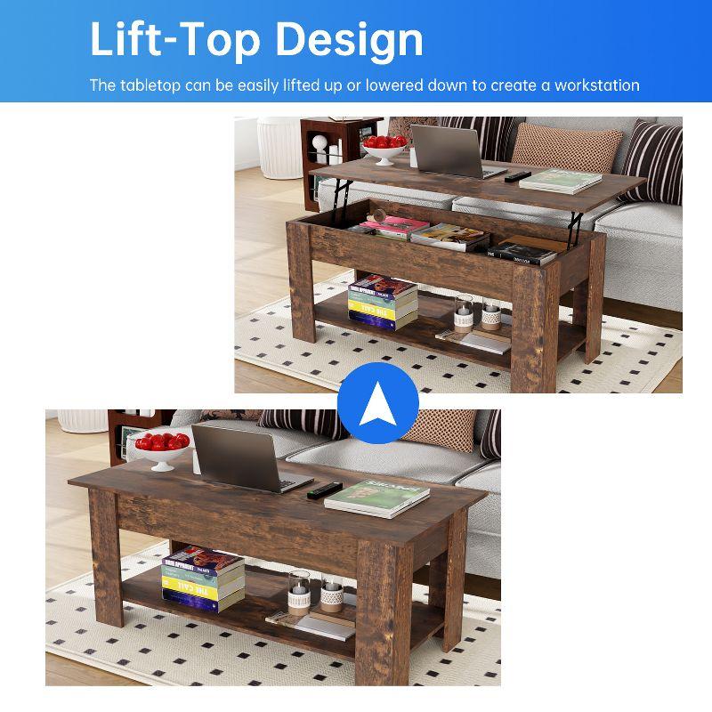 FDW Coffee Table Lift Top Coffee Tables with Hidden Compartment and Storage Shelf Wooden Lift Tabletop Dining Table for Living Room Home