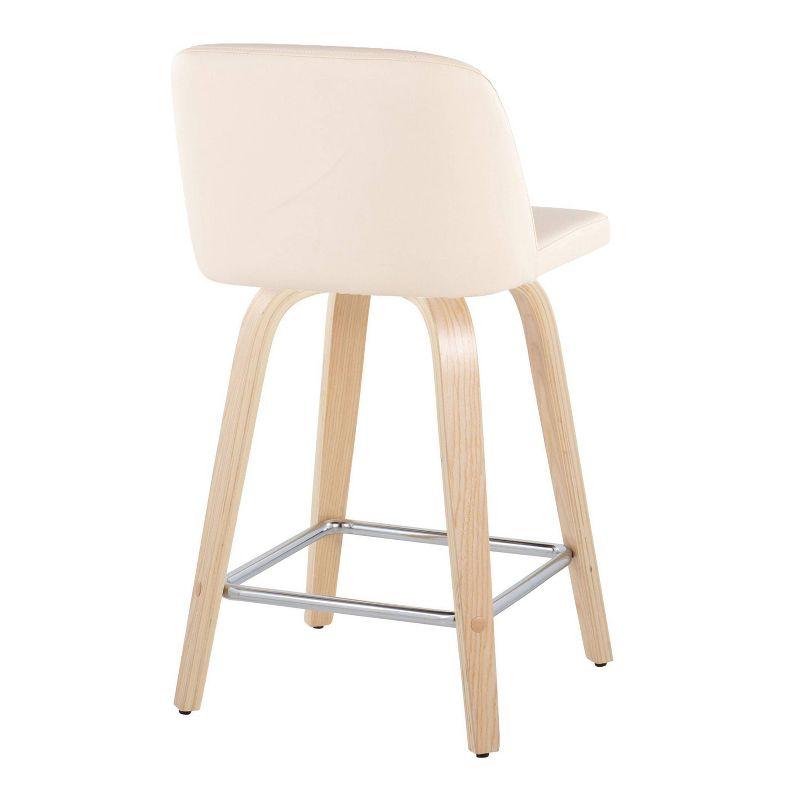 Toriano Natural Wood Cream Faux Leather Swivel Counter Stool