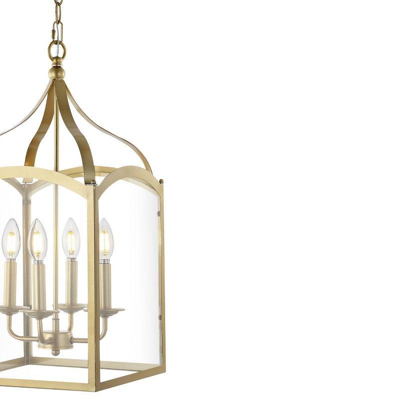 11" LED 4-light Ruth Classic Lantern Metal/Glass Pendant Antique Gold - JONATHAN Y: ETL Listed, Adjustable Height