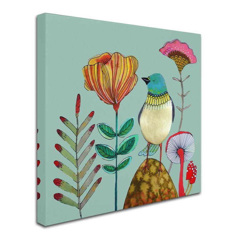 Colorful Blue Bird and Flowers Abstract Canvas Art