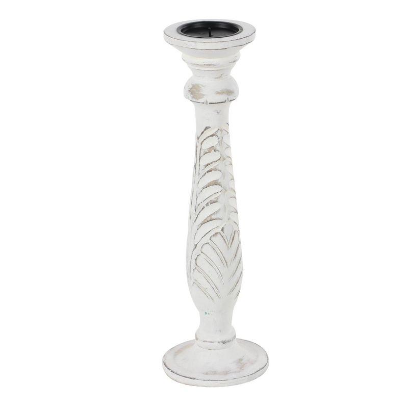 Traditional Candle Holder Set of 3 - White - Olivia & May: Wood Pillar Candlestick Holders for Christmas Decor