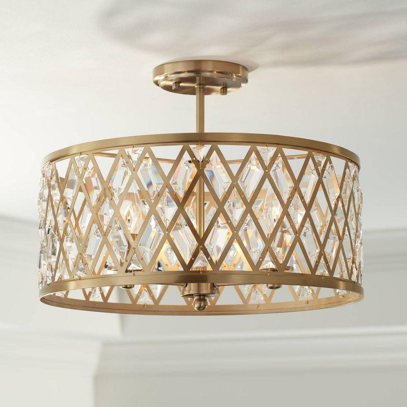 Possini Euro Design Tanz Modern Ceiling Light Semi Flush Mount Fixture 16 1/2" Wide Satin Brass 3-Light Clear Glass Crystal for Bedroom Kitchen House