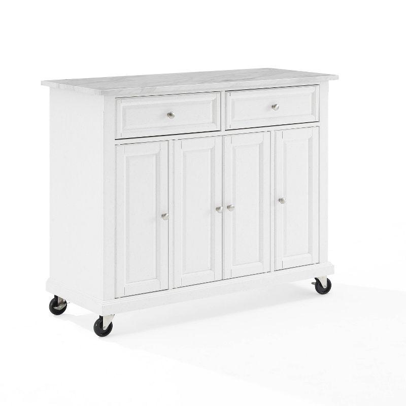 Avery Kitchen Island/Cart Distressed White/White Marble - Crosley: Adjustable Shelves, Particle Board Frame, 6 Shelves, 2 Drawers