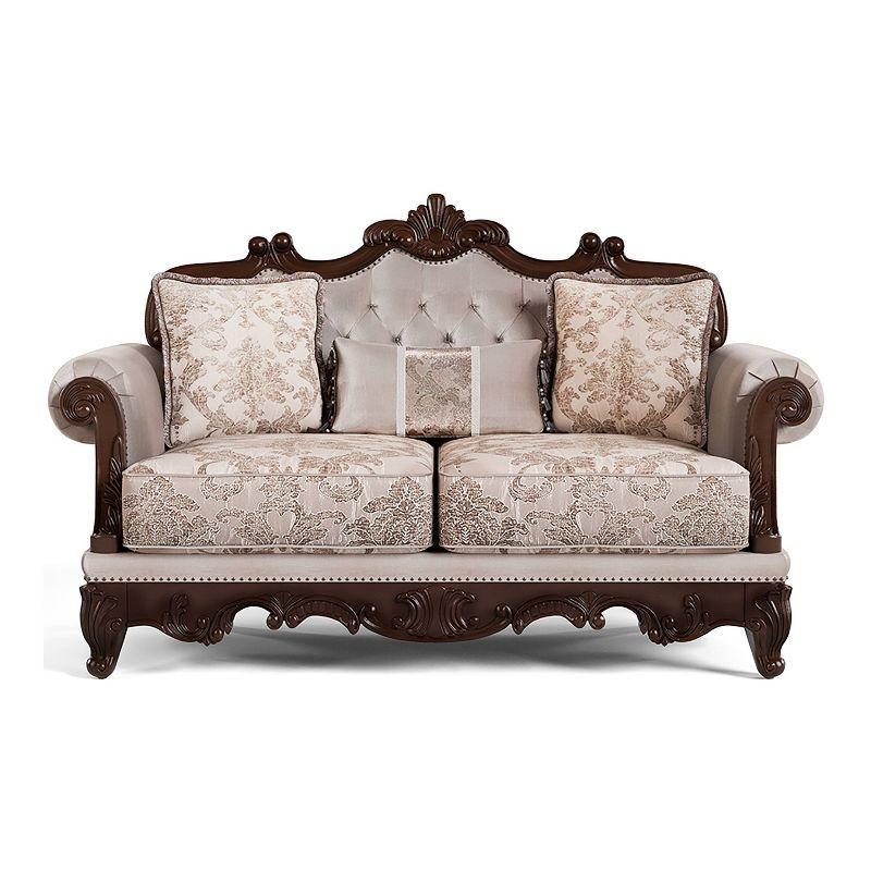 HOMES: Inside + Out Alsace 48.5" Loveseat Traditional Button Tufted Dark Cherry/Light Brown