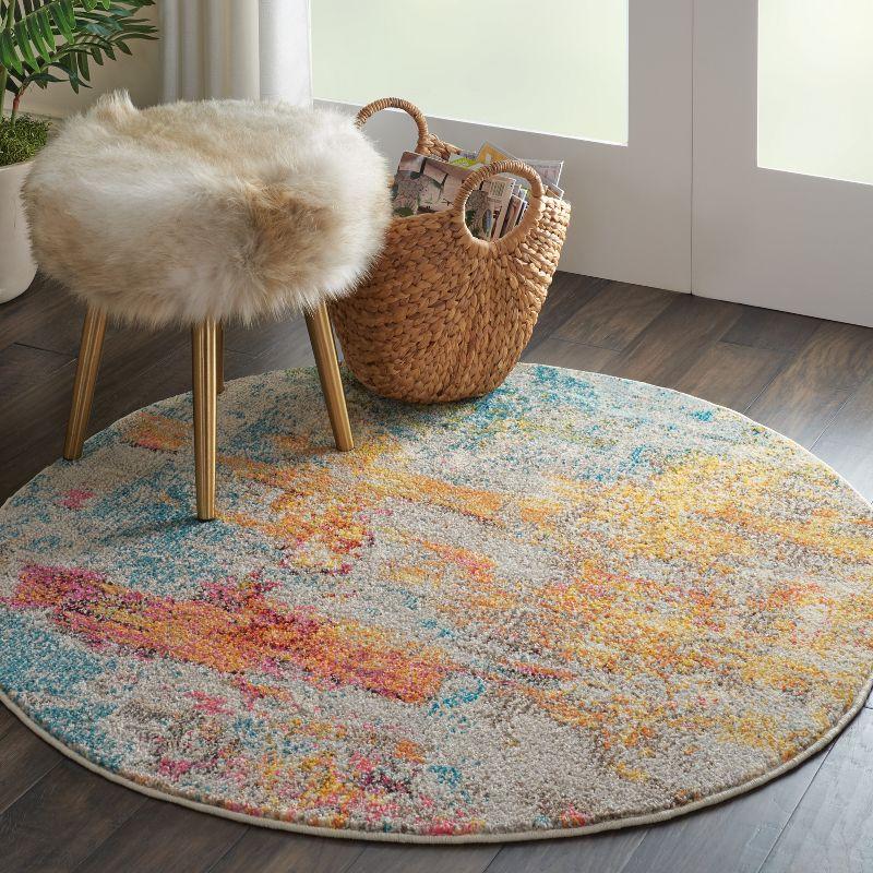 Med Grey Celestial Sealife 94" Synthetic Round Rug