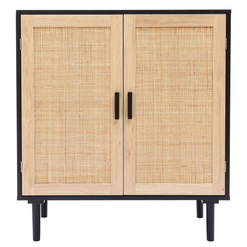 LuxenHome Black and Brown Wood 2-Door Storage Cabinet