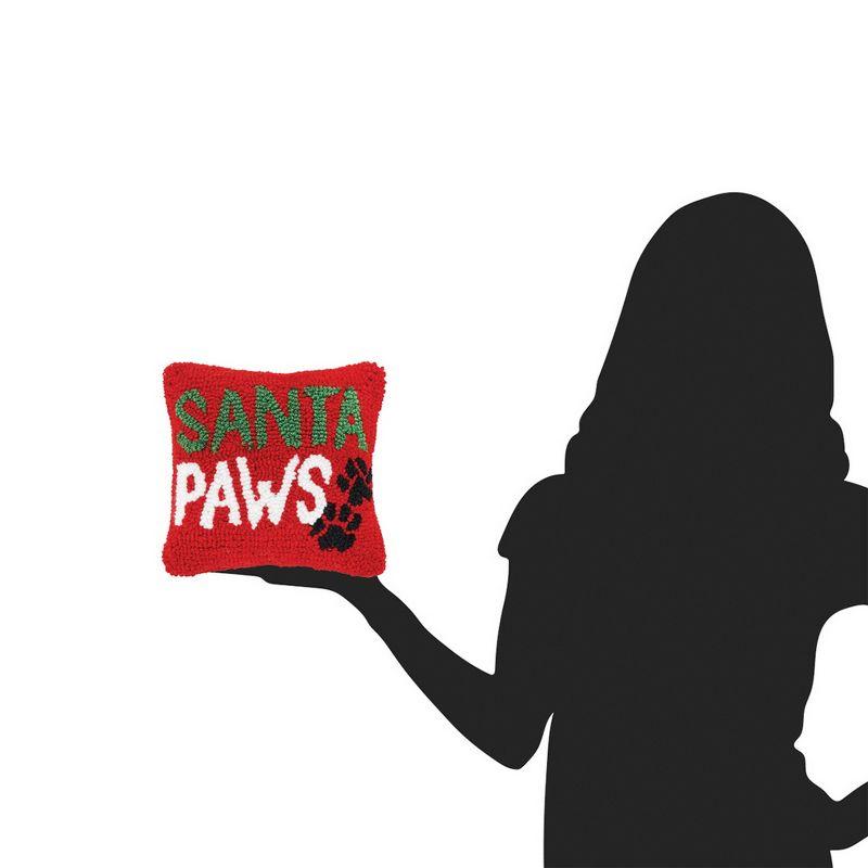 Santa Paws Christmas with Paw Prints on Red Background Petite Accent Hooked Throw Pillow