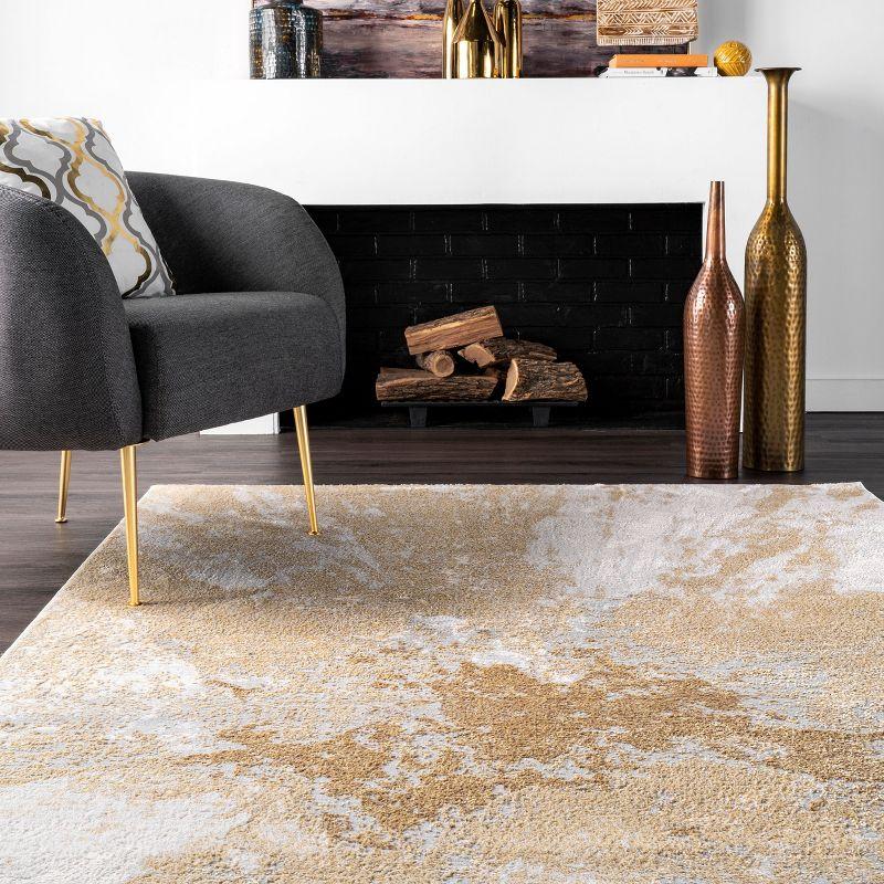 Gold and Beige Abstract Reversible Runner Rug