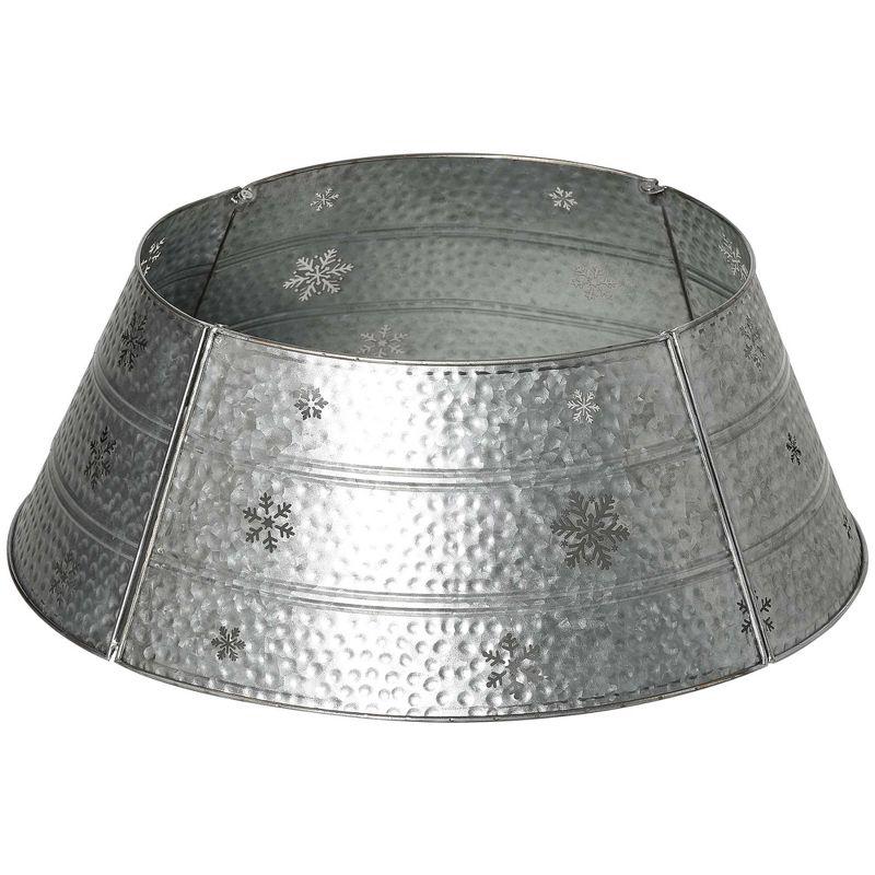 HOMCOM Christmas Tree Collar, Steel Tree Ring Skirt Home Xmas Decoration with Snowflake Print, 26" Base, Silver