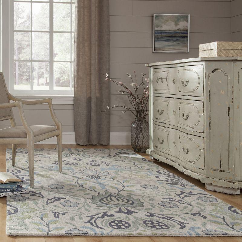 2'x3' Ashlei Floral Rug Blue/Green - Momeni: Wool, Hand-Carved, Tufted, Indoor Accent Rug, Low Pile, Cotton Backing